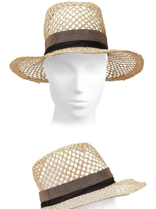 New Brunello Cucinelli Monili Trim 100% Raffia Woven Natural Panama Hat Large main image 9